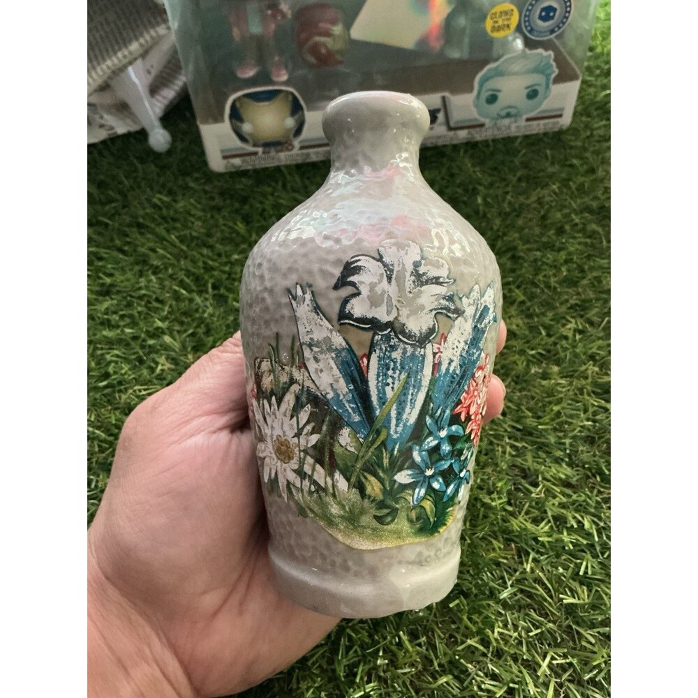 Vintage Hemmeter Munchen Enzian Stoneware Mini Jug German Alpine Floral Bottle